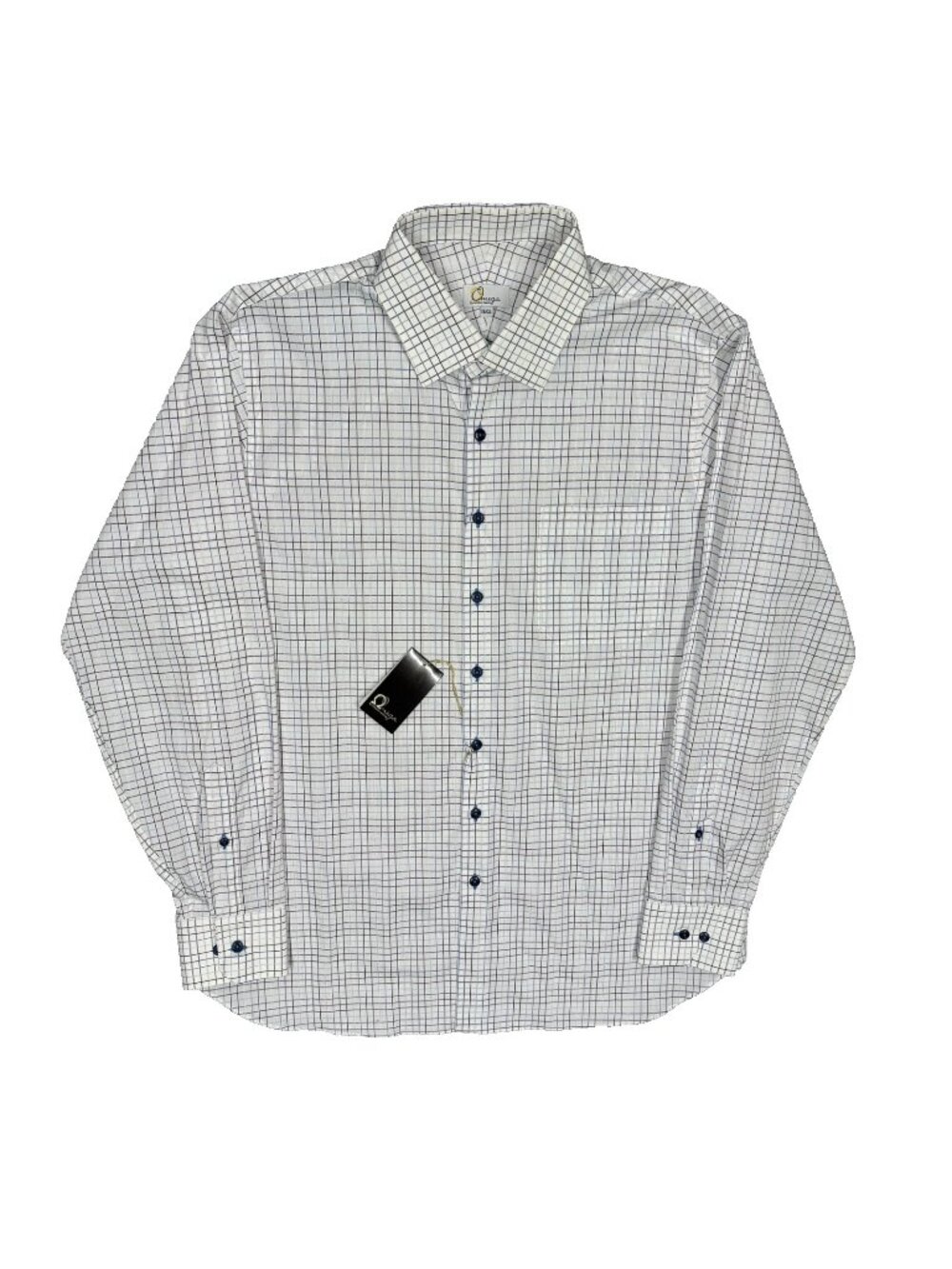 NWT Omega Dress Shirt Textured Check Cotton White Long Sleeve 16.5 Large